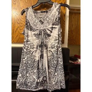 Apt. 9 Womens Blk White Paisley Medallion Studded V-Neck Sleeveless Tunic Top M